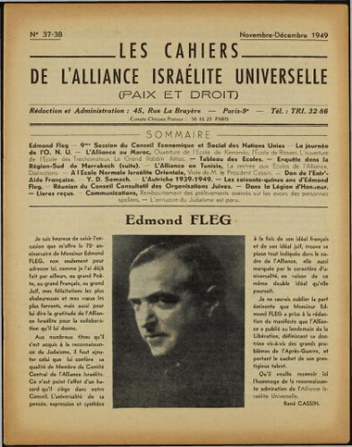 Les Cahiers de l'Alliance Israélite Universelle (Paix et Droit).  N°37-38 (01 nov. 1949)